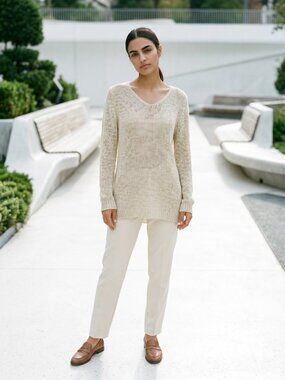 Elan Hi Lo Metallic Sweater With Open Knit Back NEW!